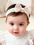 Baby Girls Bow Lace Headband Cute Soft Hairband White Butterfly Knot Headbands for Newborn Infants Toddlers Kids Christening Baptism Birthday Party Hair Accessories（Fan flower bow）
