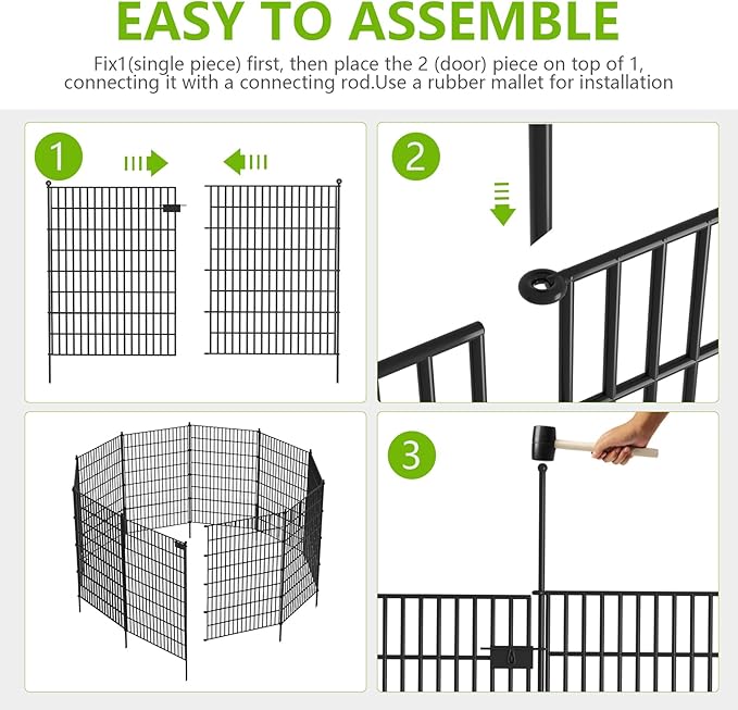 5 Panels No Dig Garden Fence with Gate, 40 in(H) X 12.1 ft(L) Metal Fence Panels, Thickened Rustproof Garden Fencing, Animal Barrier for for Dogs, Rabbits, Landscape, Patio
