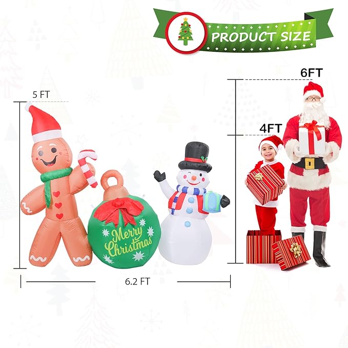 Taman 6.2 FT Christmas Inflatable Decorations, Gingerbread Man with Snowman Propeller Built-in Bright LED Light Blow Up for Yard, Garden,Lawn Outdoor Holiday Yard Decorations