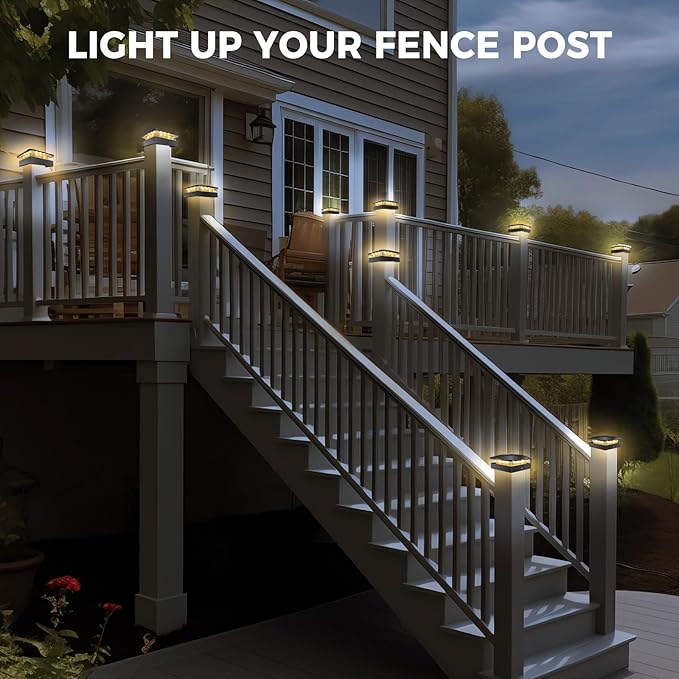 Peasur 20 Packs 4x4 Post Solar Lights 3 Lighting Modes, Black Solar Powered Cap Lights Fits 4×4/3.5×3.5 Wood/Vinyl Posts, Waterproof Post Top Light Outdoor for Fence Deck Mailbox Porch Railing