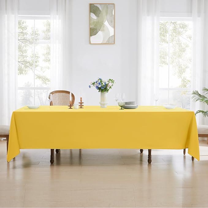 Rectangle Tablecloths 60x120 Inch 2 Pack Yellow Tablecloth for 6ft Washable Decorative Linen Polyester Table Cloths for 8ft Dining Table Banquets Buffet Parties and Wedding