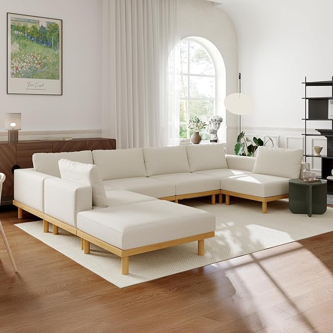 Acanva Minimalist Modular Sectional Sofa for Living Room, Wide & Deep Seat Convertible Furniture Set with Metal Frame and Movable Covers, Corner Chair, Off White