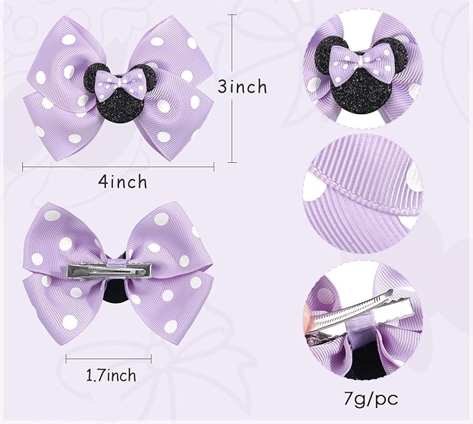 4 Inch Cute Mouse Ears Sequins Bows Hair Clips For Baby Girls, Toddler, Kids and Young Women Birthday Party Wedding Christmas Occasions Set of 2 (A- Dark Red)