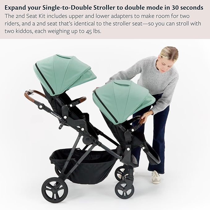 Mockingbird 2nd Seat Kit 3.0 - Compatible with Mockingbird Single-to-Double Strollers - Seat Expansion - Includes Expansion Adapters - Sage