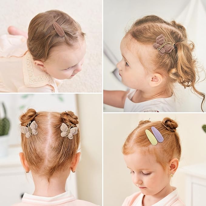 choicbaby 24pcs Toddler Hair Clips Small Knitted Snap Hair Clips Non Slip Wrapped Butterfly Hair Barrettes Accessories for Toddler Baby Girl Infant Kids