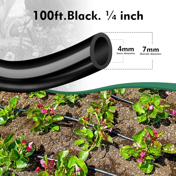 Bonviee 100ft 1/4 inch Blank Distribution Tubing Drip Irrigation Hose Garden Watering Tube Line for Small garden irrigation system