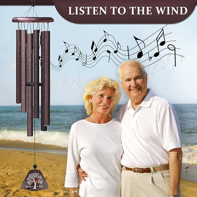50th Anniversary Wedding Gifts, Best 50th Anniversary 32" Wind Chimes for Parents Grandparents, Golden 50 Years of Marriage Gift Ideas for Wife Husband, Golden Wedding Gifts for Couples