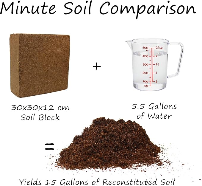 Mountain Valley Seed Company Minute Soil - Compressed Coco Coir Brick, Fiber Grow Medium, Potting Soil Indoor & Outdoor Plants, 1 Block = 15 Gal, Peat Free, OMRI Organic