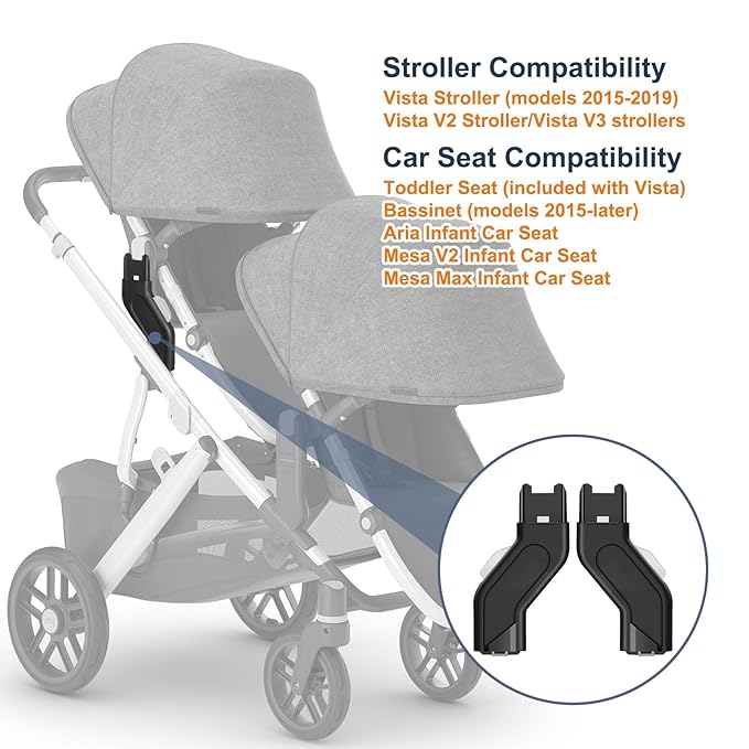 UTNVBTR Upper Adapter Accessories Compatible with UPPAbaby Vista, Vista V2, and Vista V3 Strollers – Secure Fit for Bassinet, Toddler Seat, Aria, Mesa V2, or Mesa Max Infant Car Seats – 1 Set
