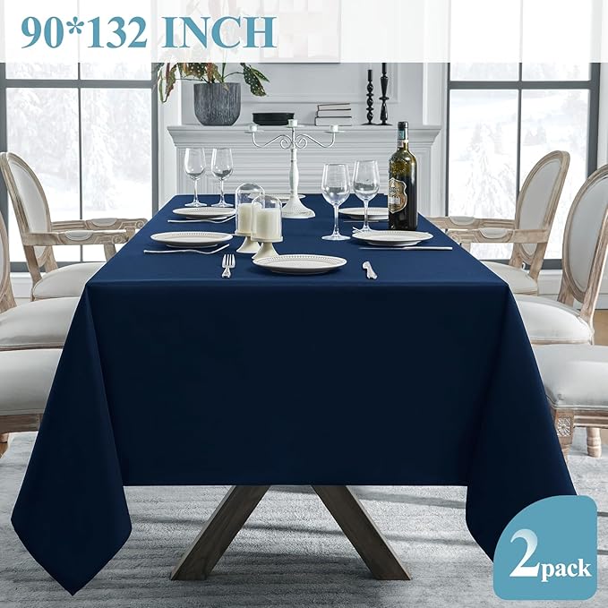 VidaFete Tablecloth 6 Pack 90 * 132inch Rectangle Table Cloth Polyester, Stain Wrinkle Resistant, Rectangular Polyester Table Cover for Kitchen Dinning Party Wedding Buffet Decoration(Navy Blue)