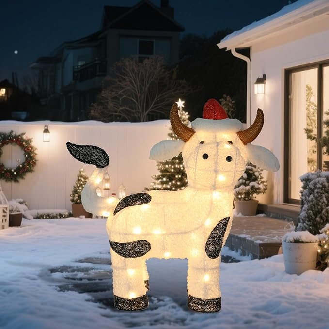 Light Up Cow Christmas Outdoor Decoration, Farm Animal 30.3” Christmas Highland Cow Light, Xmas Indoor/Outdoor Holiday Decor for Home, Yard, Garden, Lawn