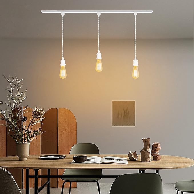 Kiven H-Type Wire Track LightPendants, 15.7 Inch Cord Length White Weave Rope, Restaurant DecorativePendant Light Industrial Pendant Lamp 3 Pack,Bulb Not Included（White）