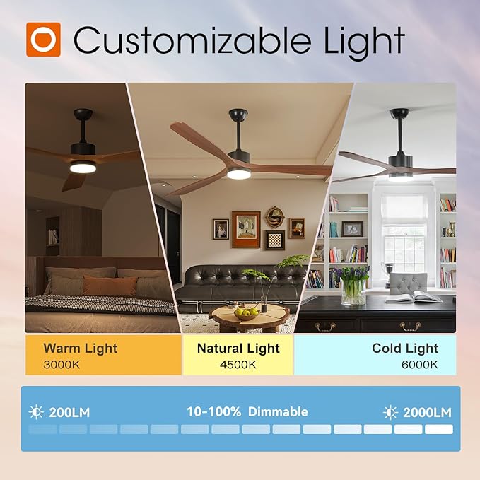 addlon 80 inch Ceiling Fans with Lights and Remote Control, Reversible, 3 Wood Blades, 6 Speeds, 3CCT Dimmable, Noiseless, Indoor/Outdoor Black Walnut Ceiling Fan for Bedroom Living Room Gazebo Patio
