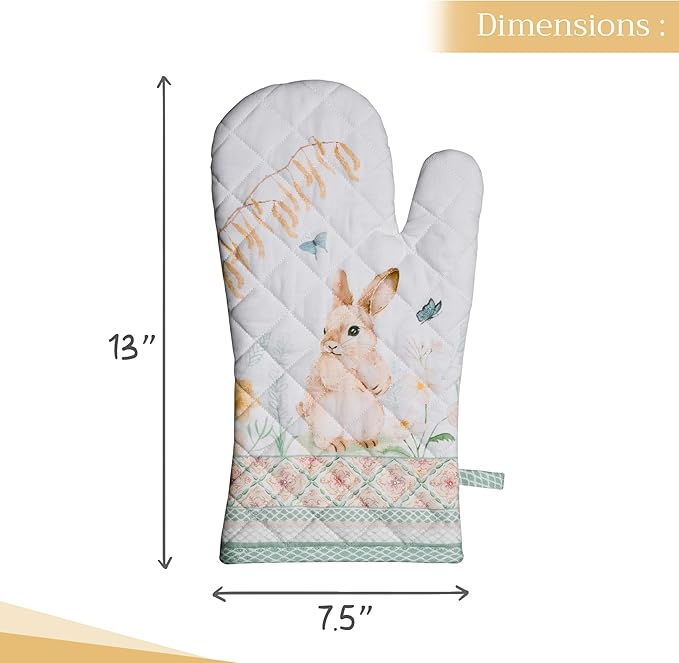 Maison d' Hermine Oven Gloves 100% Cotton Oven Mitt 7" x 13" with Loop Heat Resistant, BBQ, Cooking Gloves, Baking, Grilling, Kitchen, Handling Hot Pans Spring/Summer (Pack of 1, Easter Dew)