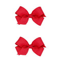 Wee Ones Girls 2 Pack Grosgrain Hair Bows with Plain Wrap Centre on a Wee Stay No Slip Clip, Mini, Red
