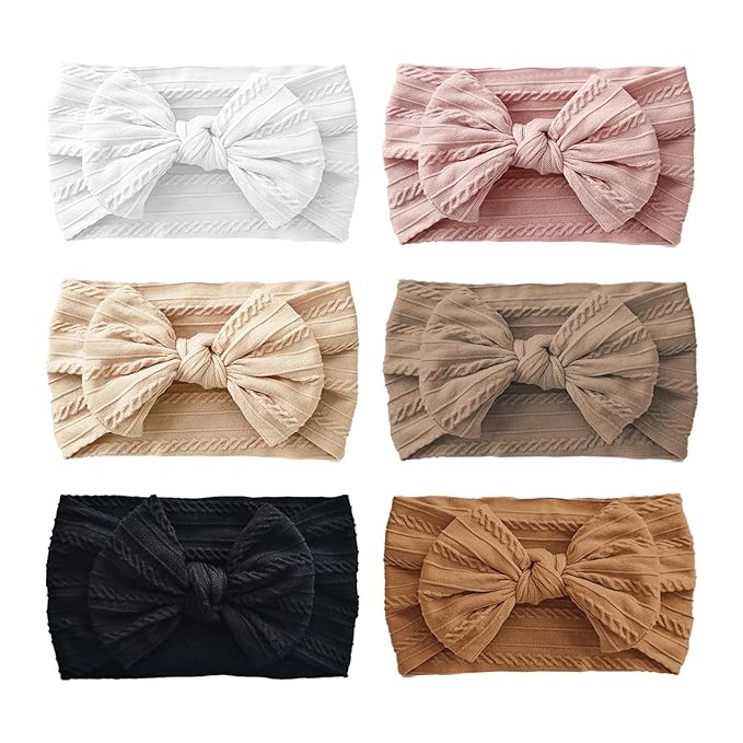 6PCS Baby Headbands, Girls Headbands with Bows, Soft Stretchy Nylon Hair Bands Hair Accessories for Newborn Infant Toddler
