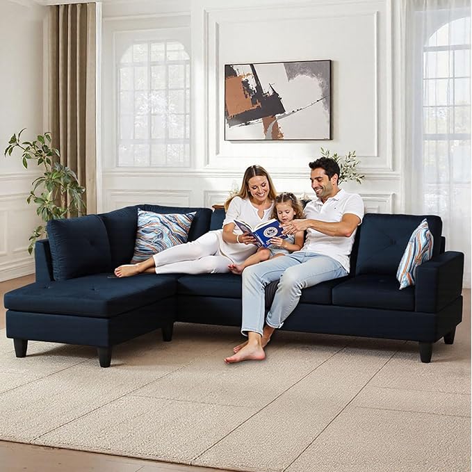 L Shaped Sectional Couch with Otttoman, 97" Sectional Sofa for Living Room Modular Couches for Bedroom, Apartments