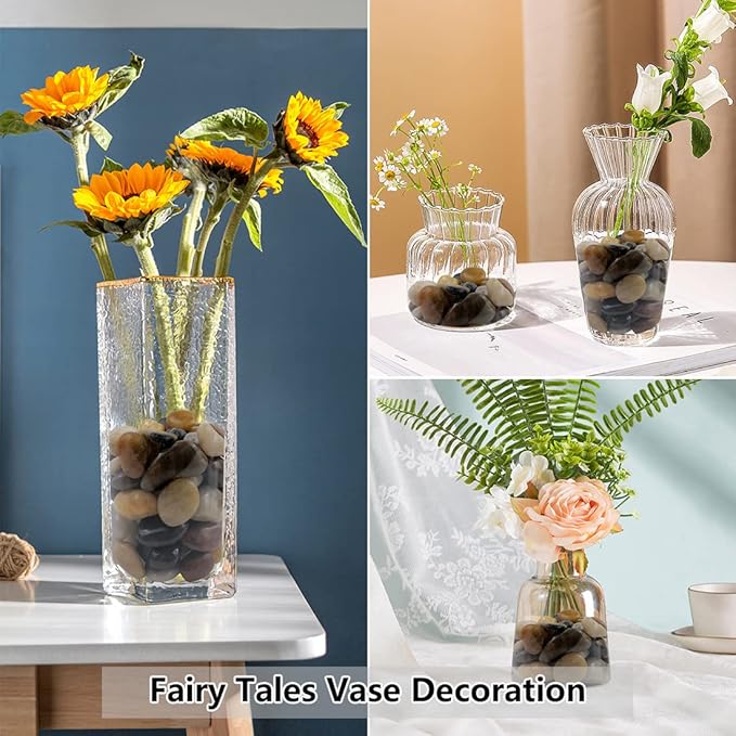 River Rocks for Landscaping, Natural Polished Pebbles for Indoor Plants, Small Decorative Black Stones for Vase Fish Tank Aquariums Landscaping Garden, 20lbs