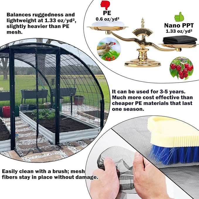 Abimars Thicker Garden Mesh Netting, 6.6’ x 16.5’ Ultra Fine Black Plant Row Covers for Vegetables Plants Fruits Flowers Protection, Nano PPT, Shading Rate 30%