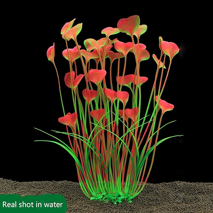 2PCS Aquarium Decor Plastic Plants, Large 16 Inches Artificial Fish Tank Plants (Red)