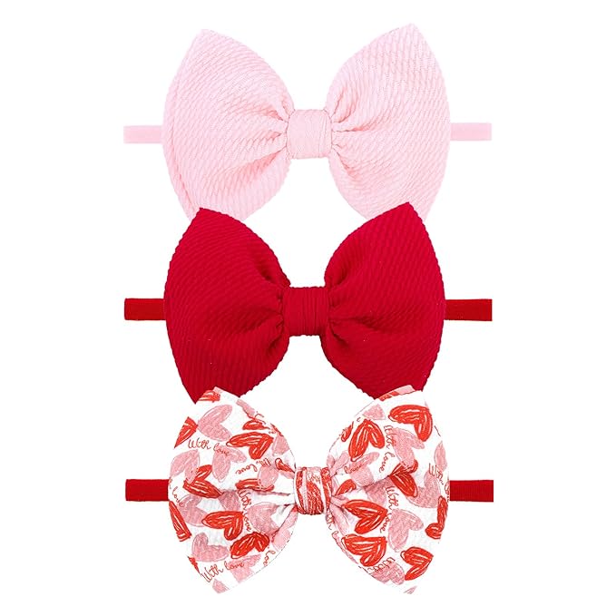 YanJie Valentine's Baby Headbands Red and Pink Bows Newborn Heart Headbands Wide Hairbands Valentines Gift Baby Girl Hair Accessories Infant