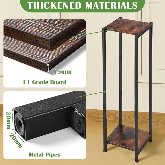 Extra Tall Plant Stand Indoor,40 Inch Plant Stands,2 Tier Metal Plant Stand with Heavy Duty Wood,Rustic Brown and Black
