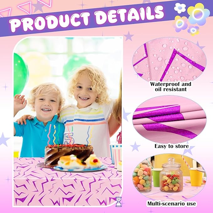 Oudain 2 Pcs Kpop Theme Pink Purple Lightning Crack Print Holographic Party Tablecloth 54 x 108 Inch Disposable Rectangle Table Cover for Anime Korean Kpop Theme Birthday Decoration