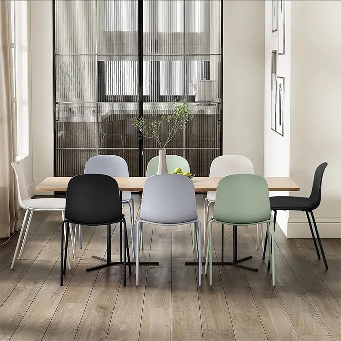 2xhome Modern Stackable Armless Dining Chair | Plastic Shell Seat with Metal Legs | Indoor or Outdoor Use | Home Kitchen Patio (1, Black, Padded Seat)