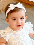Baby Girls Headband White Bow Lace Headbands Soft Elastic Bowknot Hairbands Cute Hair Accessory for Newborn Kids Infant Toddler Baptism Birthday Party (Double Bow)