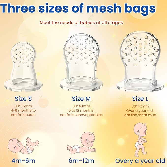 Baby Fruit Food Feeder Pacifier - Fresh Teething Pacifiers, 3 Different Size Silicone Pouch,Teethers for Babies 6-24Months, Baby Solid Food Essentials, Nutrition Feeder, BPA Free,1 Pice, Purple