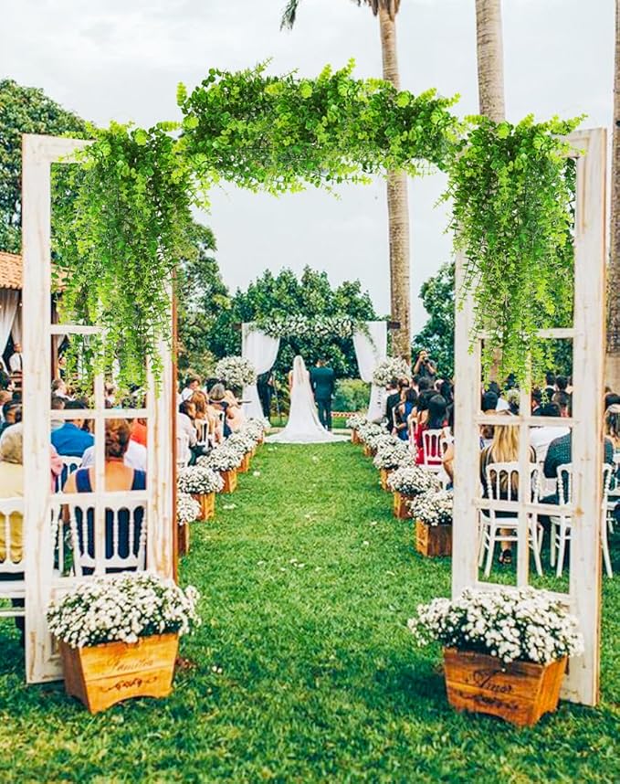 RECUTMS Hanging Money Plants Fake Outdoor Hanging Artificial Flower for Outdoors Hanging Basket Hanging Artificial Hanging Plants Plastic Plants Home Garden Wedding Party Decorations