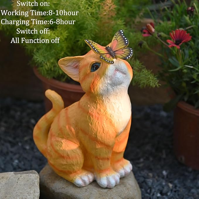 Cat Garden Figurines Outdoor Decor Solar Statue with LED Lights for Patio Lawn Yard Art Decoration Housewarming Garden Gift