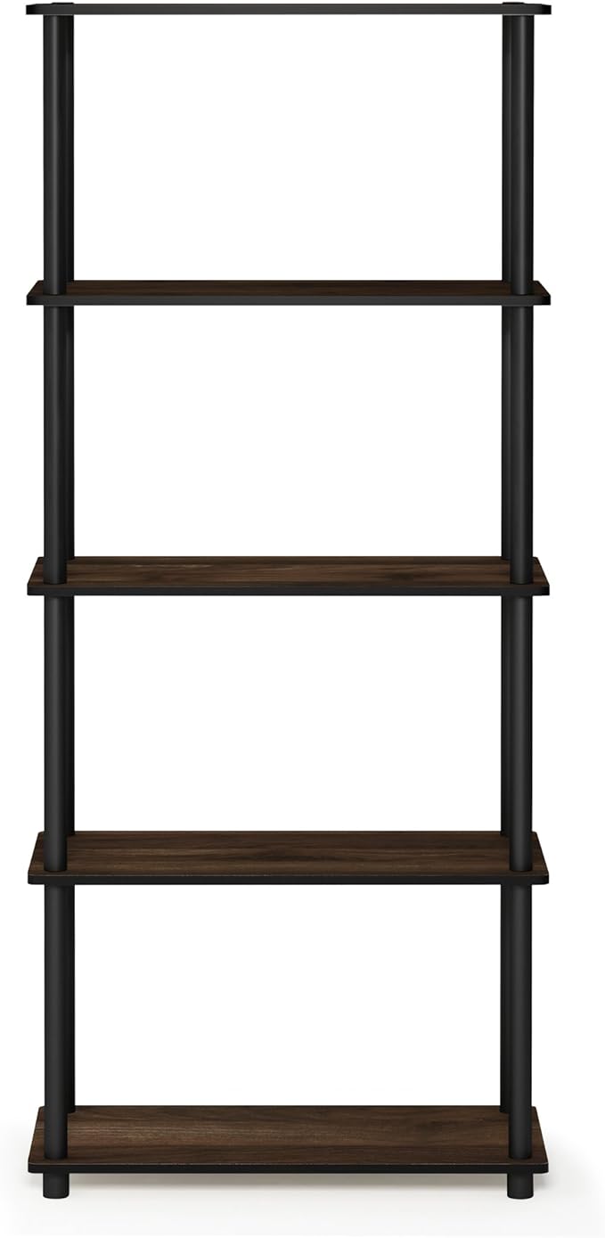 Furinno Turn-N-Tube 5-Tier Multipurpose Shelf / Display Rack / Storage Shelf / Bookshelf, Round Tubes, Columbia Walnut/Black