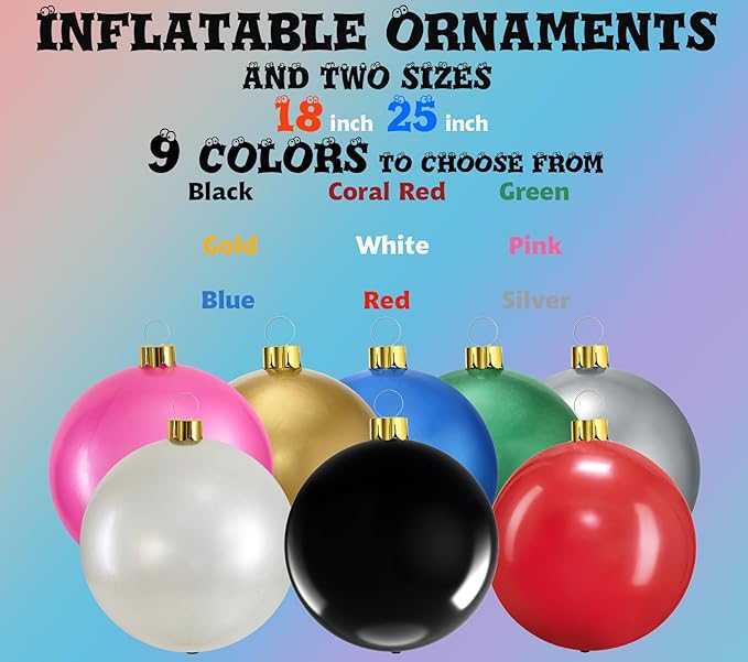 Inflatable Christmas Ornaments, 18" or 25" Oversized Outdoor Christmas Ball Ornaments, Holiday Yard Christmas Tree Decorations, Indoor and Outdoor Decoration Balls (25 inch, Gold)