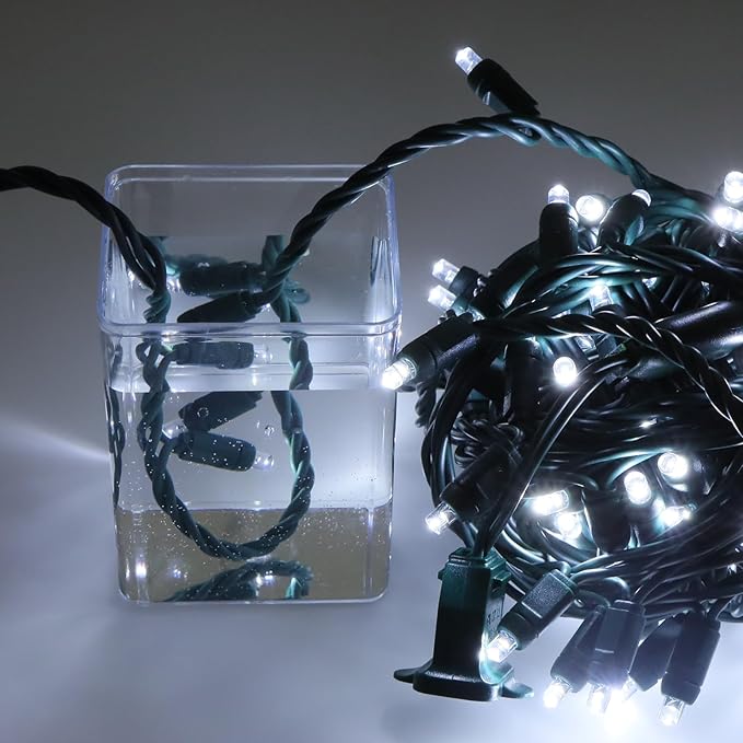 50 LED 5MM Cool White Christmas Lights, 17FT Indoor/Outdoor String Light, Mini Lights for Garden, Patio, Christmas Trees - Green Wire, Commercial Grade, UL Listed