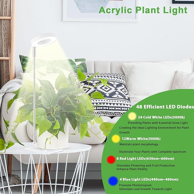 yadoker Halo Plant Grow Light,yadoker LED Growing Light Full Spectrum for Indoor Plants,Height Adjustable, Automatic Timer, 5V Low Safe Voltage,Idea for Small Plants