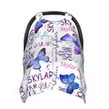 Personalized Baby Car Seat Canopy for Babies with Name, Custom Butterfly Purple Stroller Car Seat Covers for Girls, Minky Nursing Carseat Cover for Breastfeeding, Car Seat Canopies for Infant Newborn