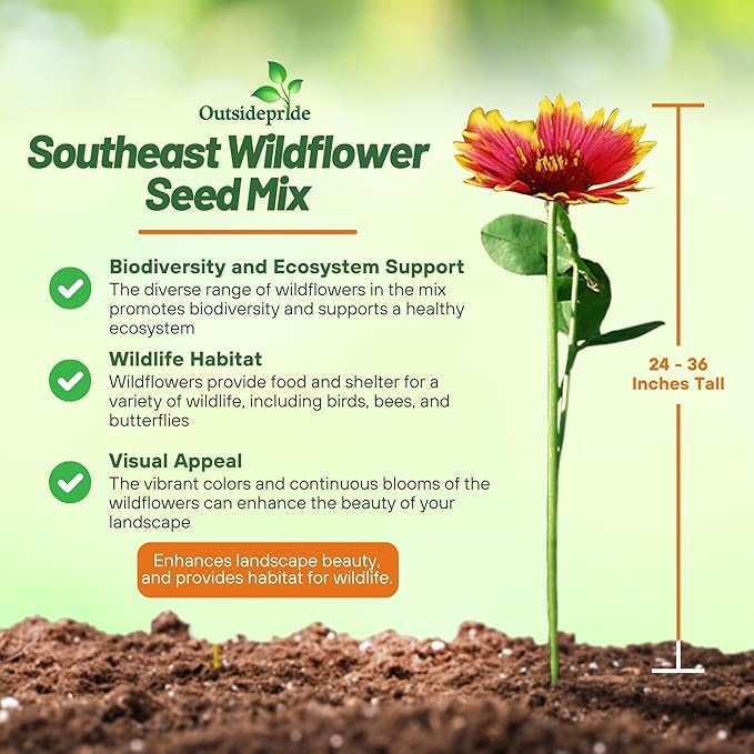 Outsidepride Southeast Wildflower Seed Mix - 5 lbs Highly Adaptable, Easy to Grow, Low-Maintenance Mix of Annual & Perennial Wildflower Seeds for Natural Landscapes in Southeastern States
