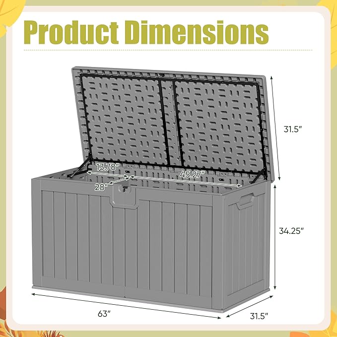Devoko 240 Gallon Double-Wall Deck Box with Divider, Side Handles, Resin Outdoor Large Storage Box Waterproof and Lockable for Patio Furniture, Garden, Pool (Grey)