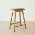 Plank+Beam Beryl Counter Height Stool - Mid-Century Modern Rubberwood Bar Stool with Faux Leather Seat, Metal Footrest, Easy Assembly, Pecan/Toffee