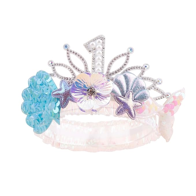 cherrboll Baby Girl Birthday Crown Floral Headband, Soft Flower Head Wrap Tiara Hairband for 1-3 Years Old Toddlers Kids First 1st Birthday Party Dress Photo Decoration
