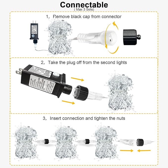 Christmas Lights Outdoor, 33ft 400 LED Warm White Icicle Lights for Outside House, Plug in Connectable Twinkle Tree Light 8 Modes Timer Waterproof for Patio Window Party Indoor Holiday Decorations