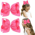 DEEKA 2 PCS 6" Big Hand-made Grosgrain Ribbon Solid Color Hair Bows Alligator Clips Hair Accessories for Little Teen Toddler Girls Kids Set of 2 -Hot Pink