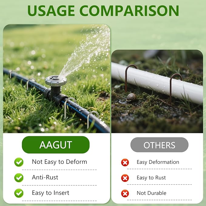 AAGUT Garden Staples 6 Inch Galvanized 100 Pack Round-Top Drip Hose Stakes Irrigation Hooks Heavy Duty 11 Gauge Lawn U Pins Sod Nails for Landscape Fabric, Soaker Hose, Chicken Wire, Dog Fence