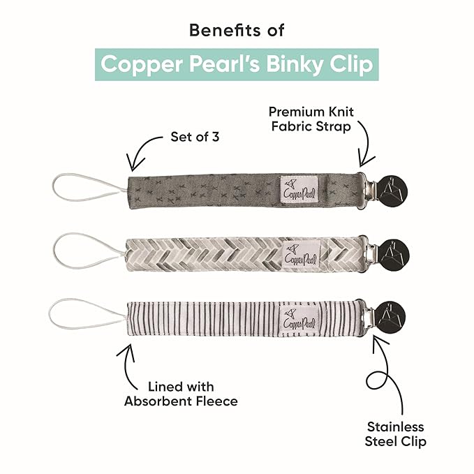Copper Pearl Pacifier Clip 3-Pack: Premium Knit Binky Clips for Baby Girls and Boys - Stylish Stainless Steel Pacifier Holder Clip - Baby Pacifier Clips for No More Floor Drops - Farmstead