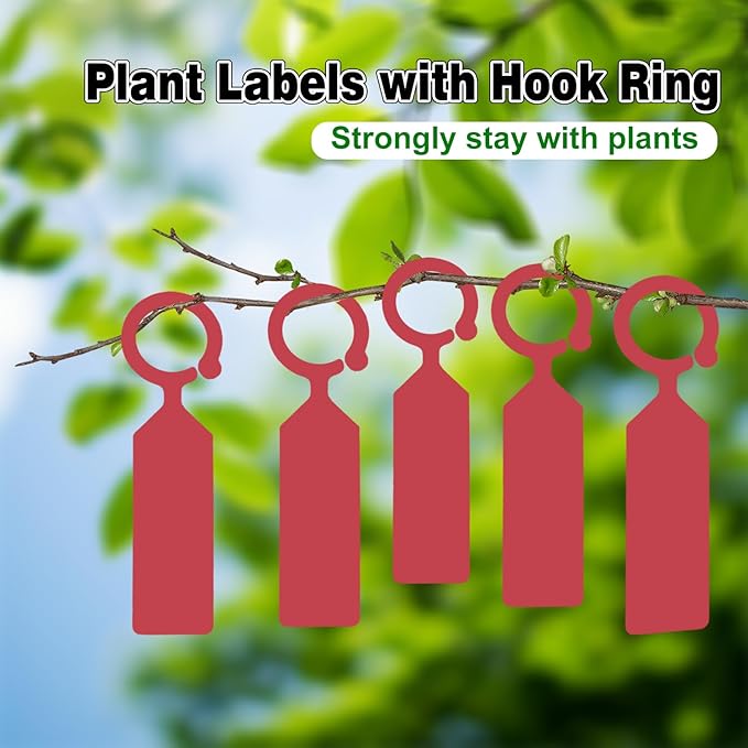 Plant Labels Yuanling 100Pcs Plastic Waterproof Plant Tree Tags Nursery Garden Markers for Indoor Outdoor Gardening Plants Vegetables Flowers Potted (Red Color with 1 Marker Pen)