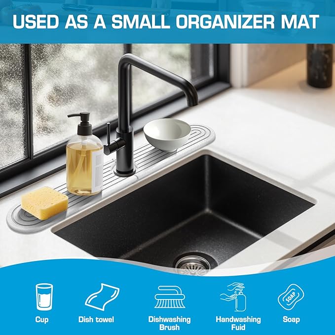 White-Oval 23.6" Diatomite Kitchen Faucet Mat Stone Sink Tray – Quick Drying