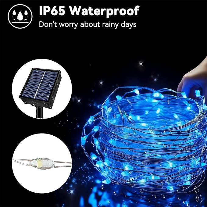 Solar String Lights Outdoor Waterproof 2 Pack Total 66ft 200LED 8 Modes Twinkle Lights Solar Fairy Lights for Patio, Garden Yard Party Wedding Tree Christmas Halloween Decoration, Blue