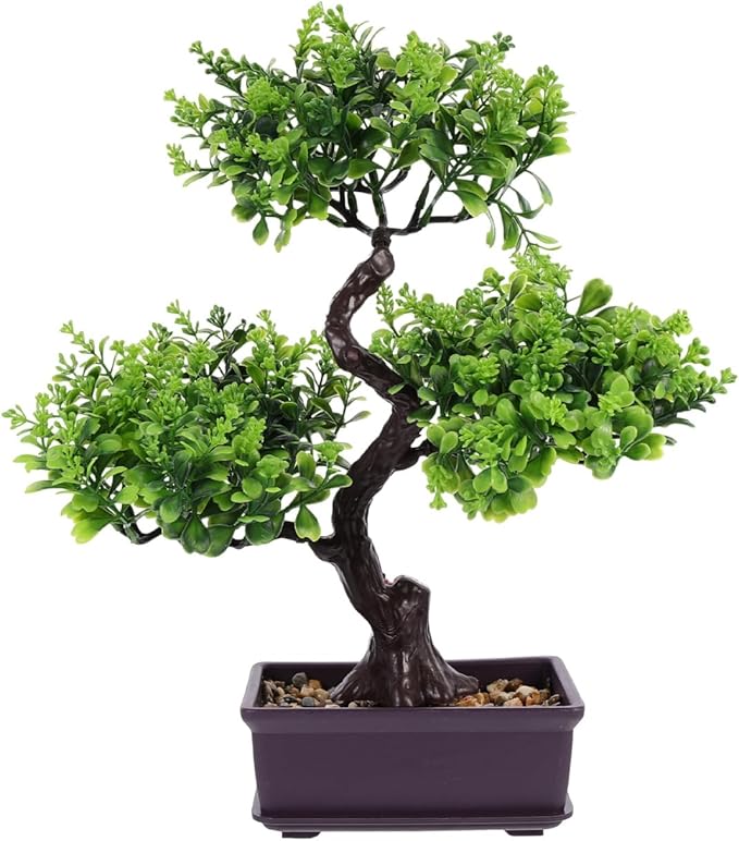 Cabilock Artificial Bonsai Tree, Fake Potted Bonsai Plants Decoration, Simulation Faux Plants Decor, Desktop Realistic Welcoming Pine Ornament for Home Office Entryway Chests Decor, Green