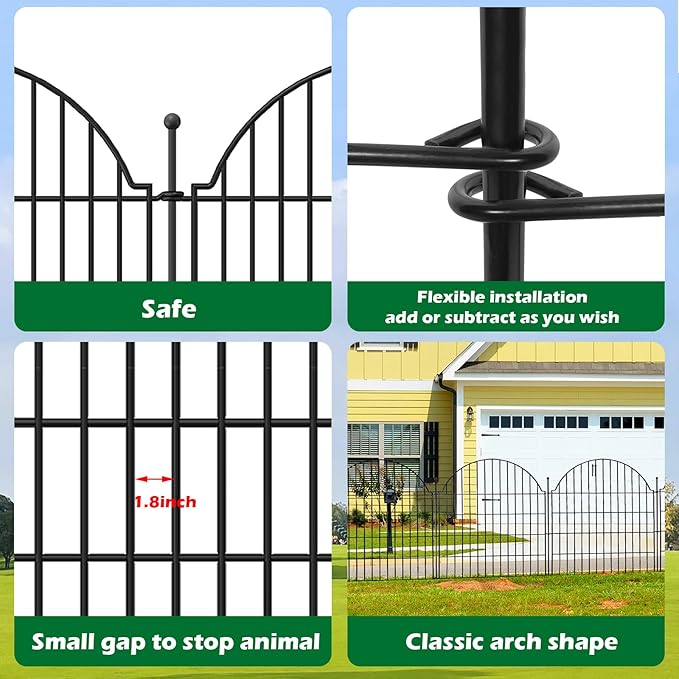 Decorative Metal Garden Fence with Gate Lock 10 Panels, 40in (H) x 23.6ft (L) No Dig Dog Fence Outdoor for Yard, Temporary Rustproof Metal Wire Rabbit Dog Garden Border Fencing for Patio
